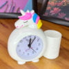 Unicorn Table Clock with pencil Stand in White Color