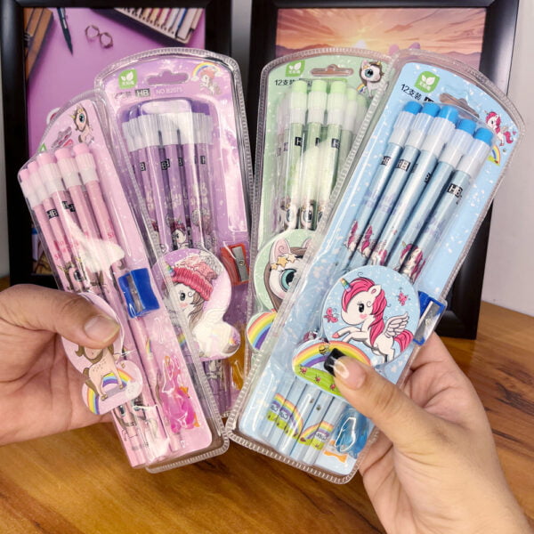 Unicorn Pencil and Sharpener Set for Kids and Birthday Return Gift Stationery Set ( Pack of 12 )